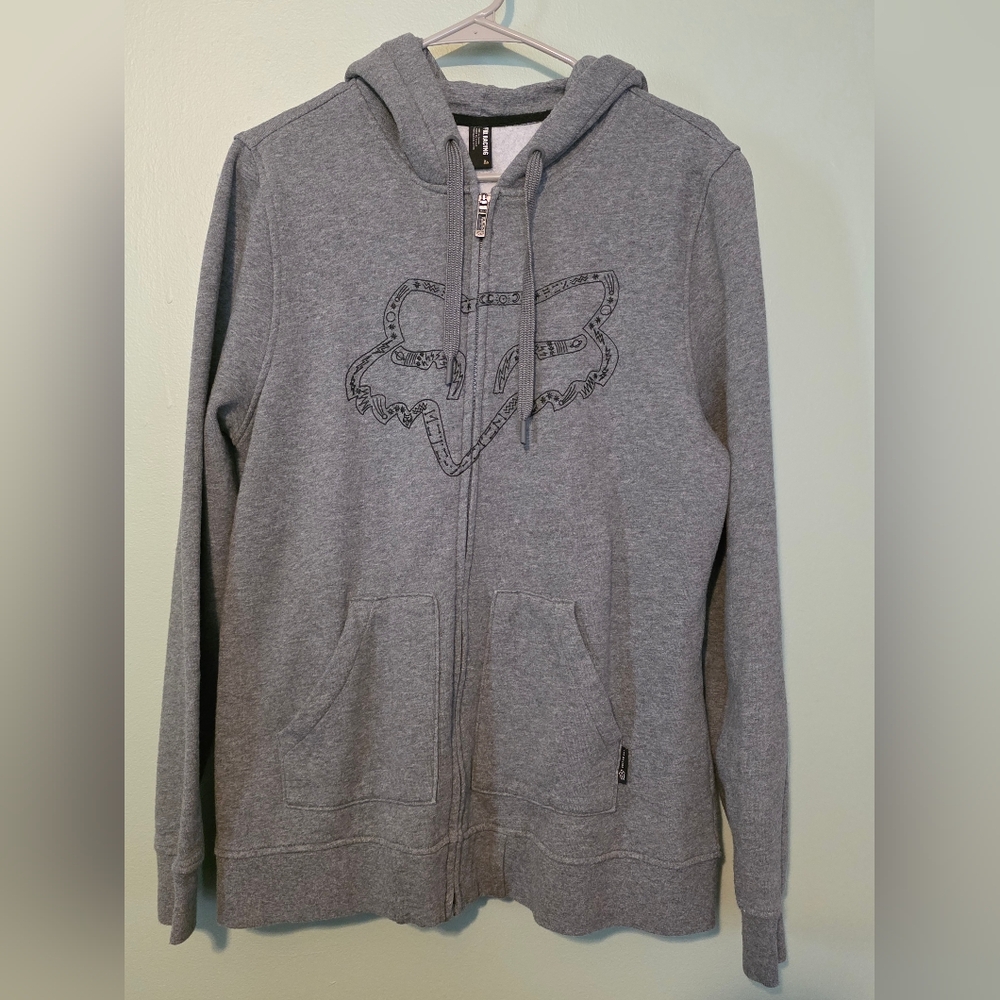 Fox Racing XL Gray Zip-Up Hoodie with Logo